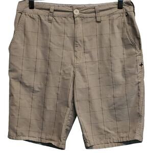Hurley Men's Casual Cream Tan Black Plaid Bermuda Walking Shorts Size 30